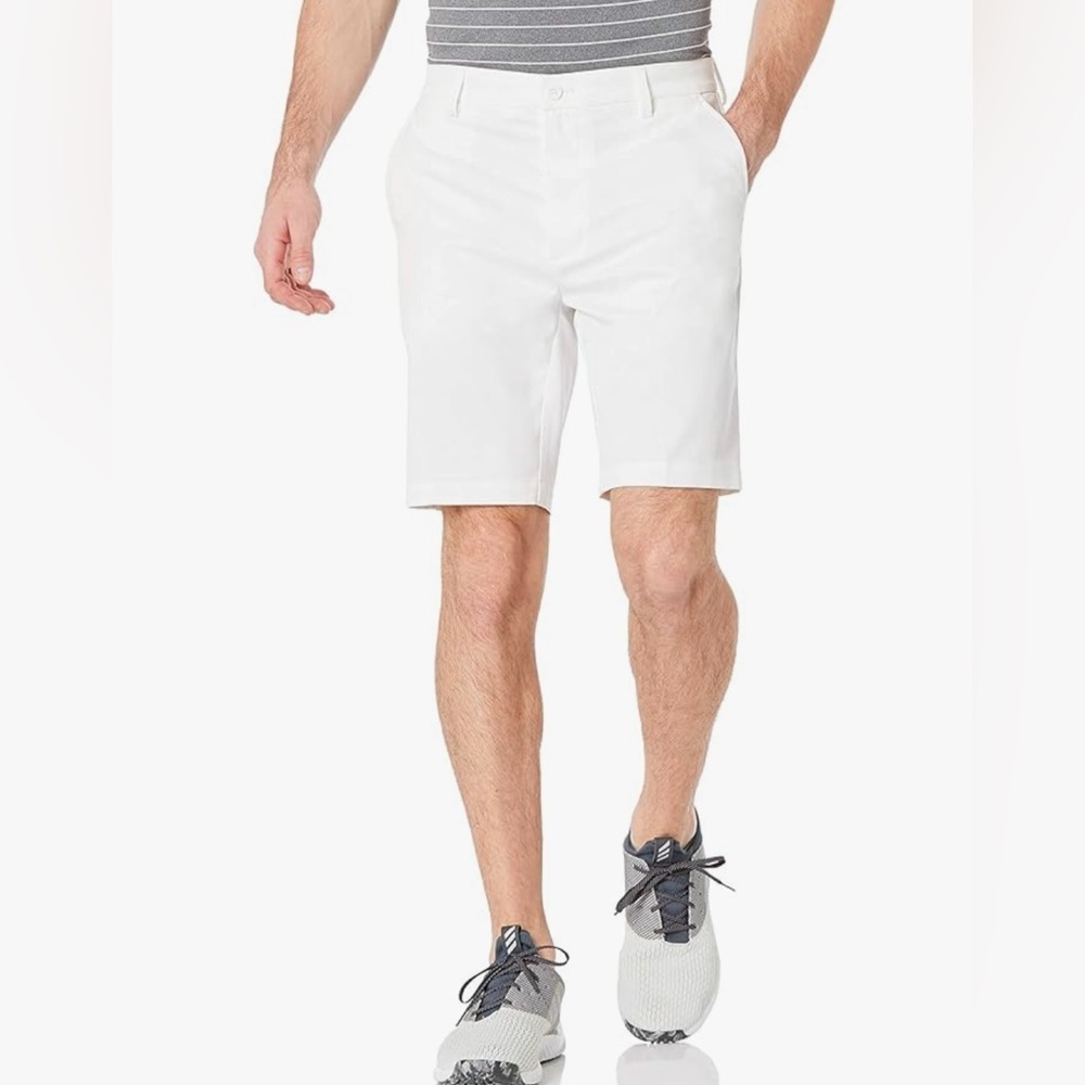 Amazon Essentials Men's Classic Fit Stretch White Flat Front Golf Shorts
